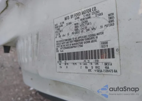 2008 Ford Ranger Fx4 Off-Road/Sport/Xlt from USA, damaged, VIN 1FTZR45E08PB11790